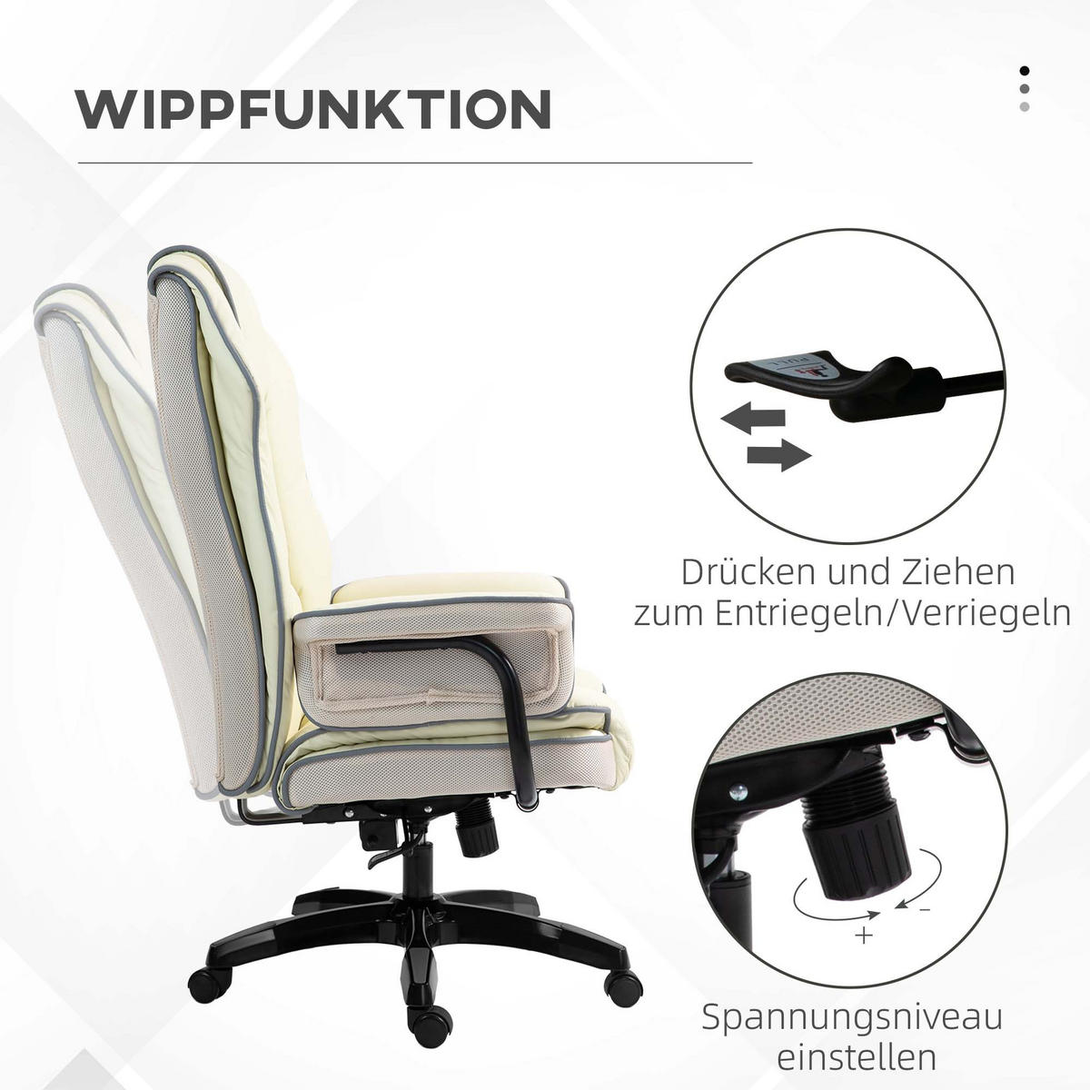 BÜROSTUHL Ergonomisch Schreibtischstuhl mit Liegefunktion, Drehfunktion Creme - Creme, Kunststoff (80/124/76cm) - Vinsetto