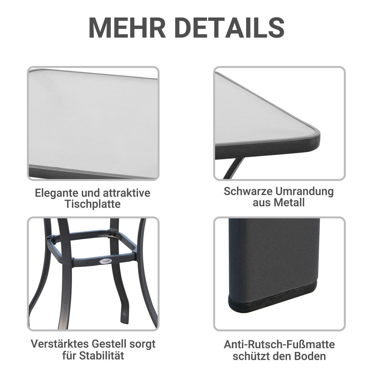 GARTENTISCH, Metall, Hartglas, Schwarz - Schwarz, Metall (68.5/68.5/84cm) - Outsunny