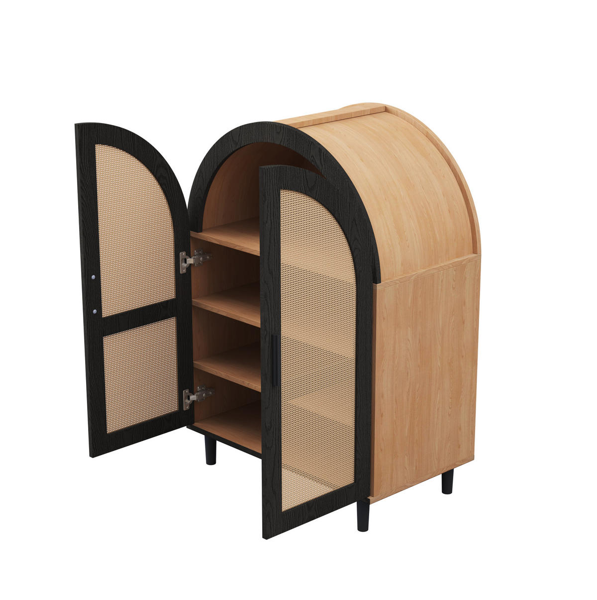 SCHUHSCHRANK mit Rattantüren 70 x 40 x 100 cm Natural Black - Schwarz, Holzwerkstoff (40/100/70cm) - Beauniv