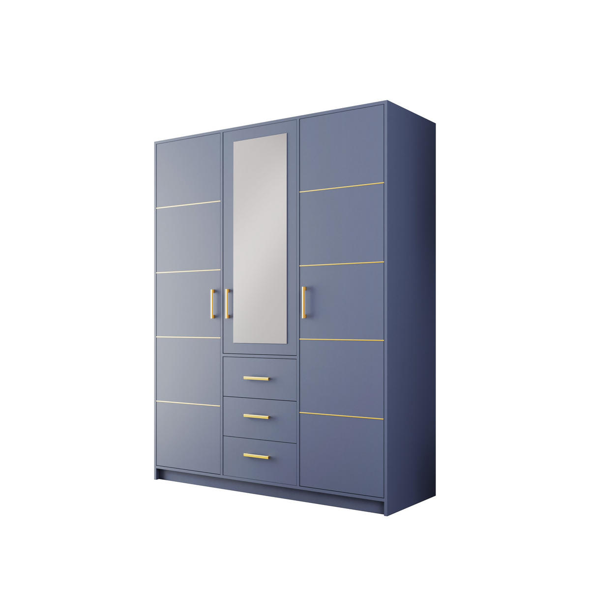 DREHTÜRENSCHRANK ELISE 147/200/57,5 cm 3-türig mit Spiegel Blau - Blau, Holzwerkstoff (147/200/57.5cm) - MASSENO