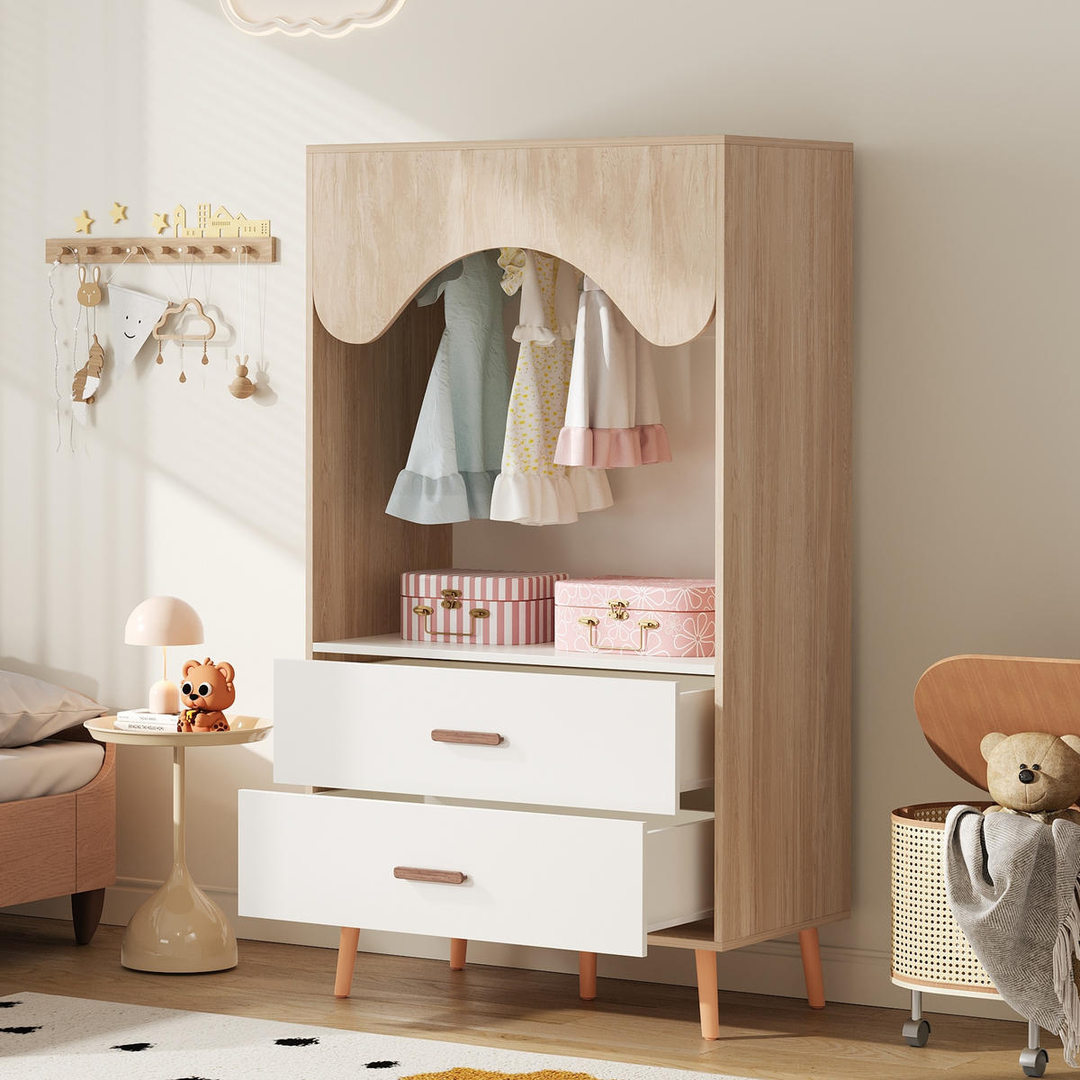 KINDERSCHRANK Mit Schubladen 80x46x141cm Weiß Naturholz - Multicolor, Holz (46/141.5/80cm) - FLIEKS