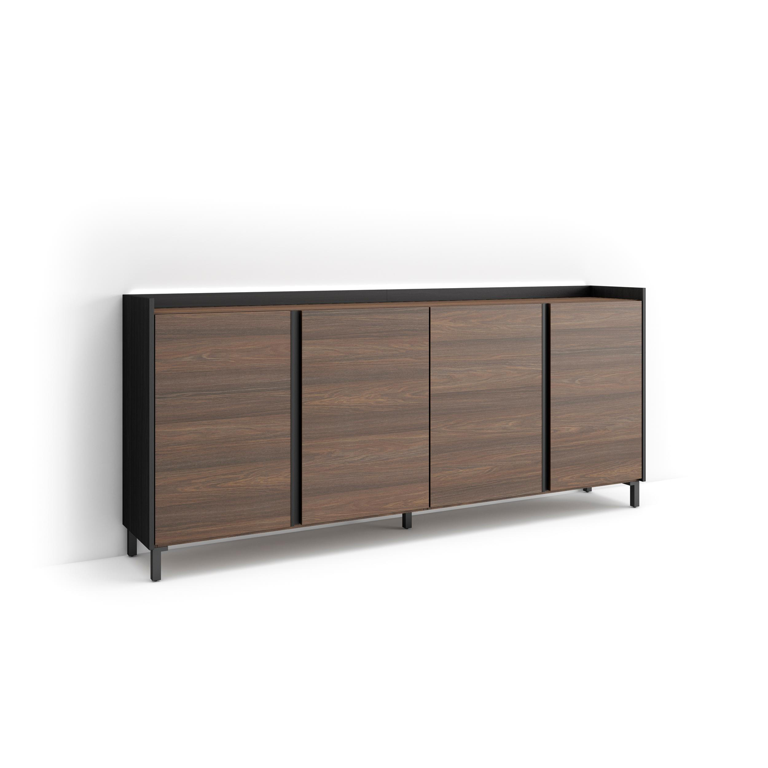 SIDEBOARD, Dunkler Eiche und Schwarz, 207/35/91cm, mit Beinen - Dunkelbraun, Holzwerkstoff (207/91/35cm) - Skraut Home