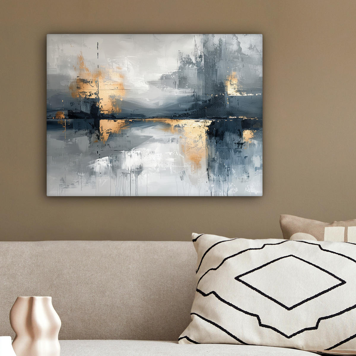 LEINWANDBILD Kunst - Grau - Gold - Abstrakt 40x30 cm - Dunkelgrau, Textil (40/30cm) - MuchoWow