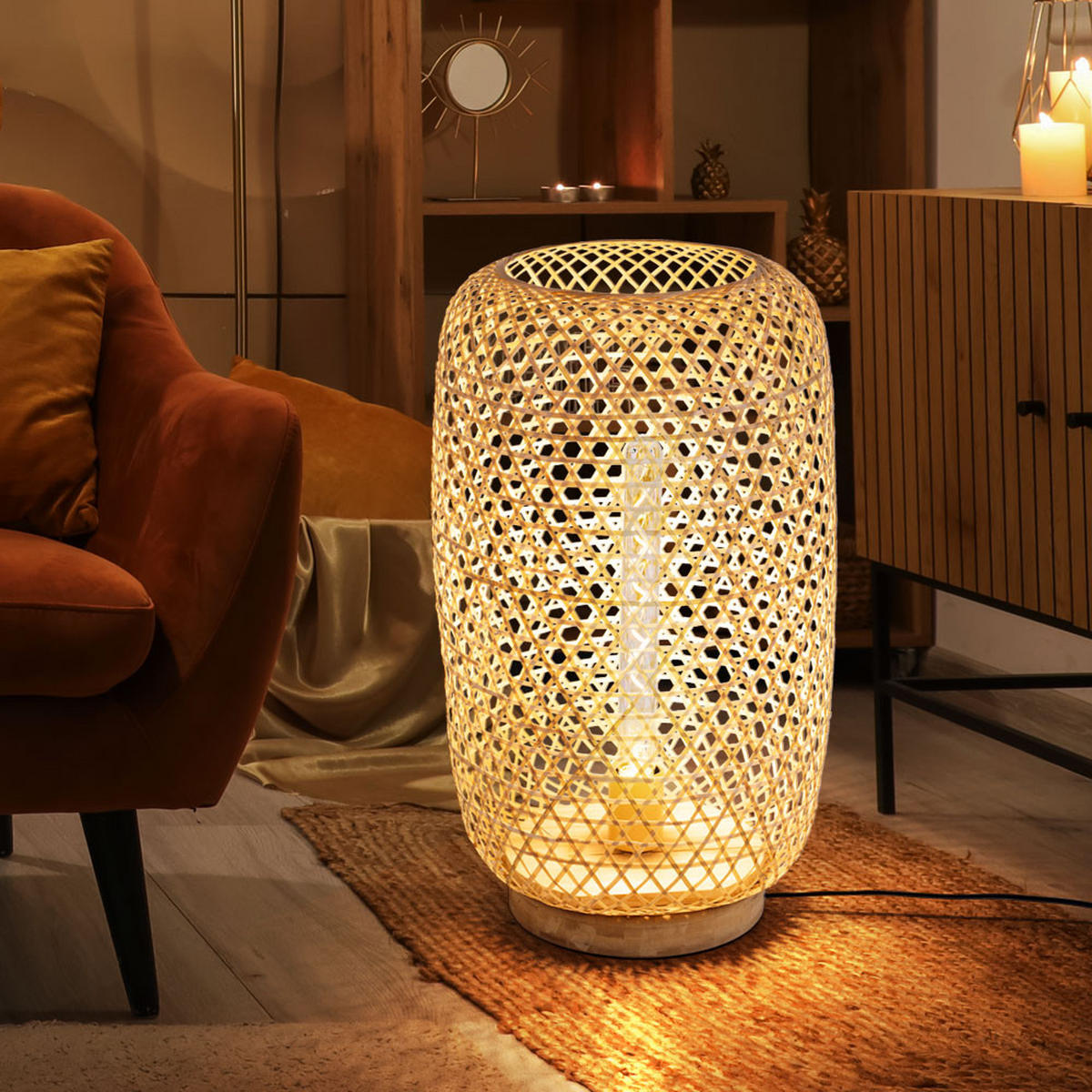 LED STEHLEUCHTE Bambus Geflecht Braun - Braun, Holz (31/31/55cm)