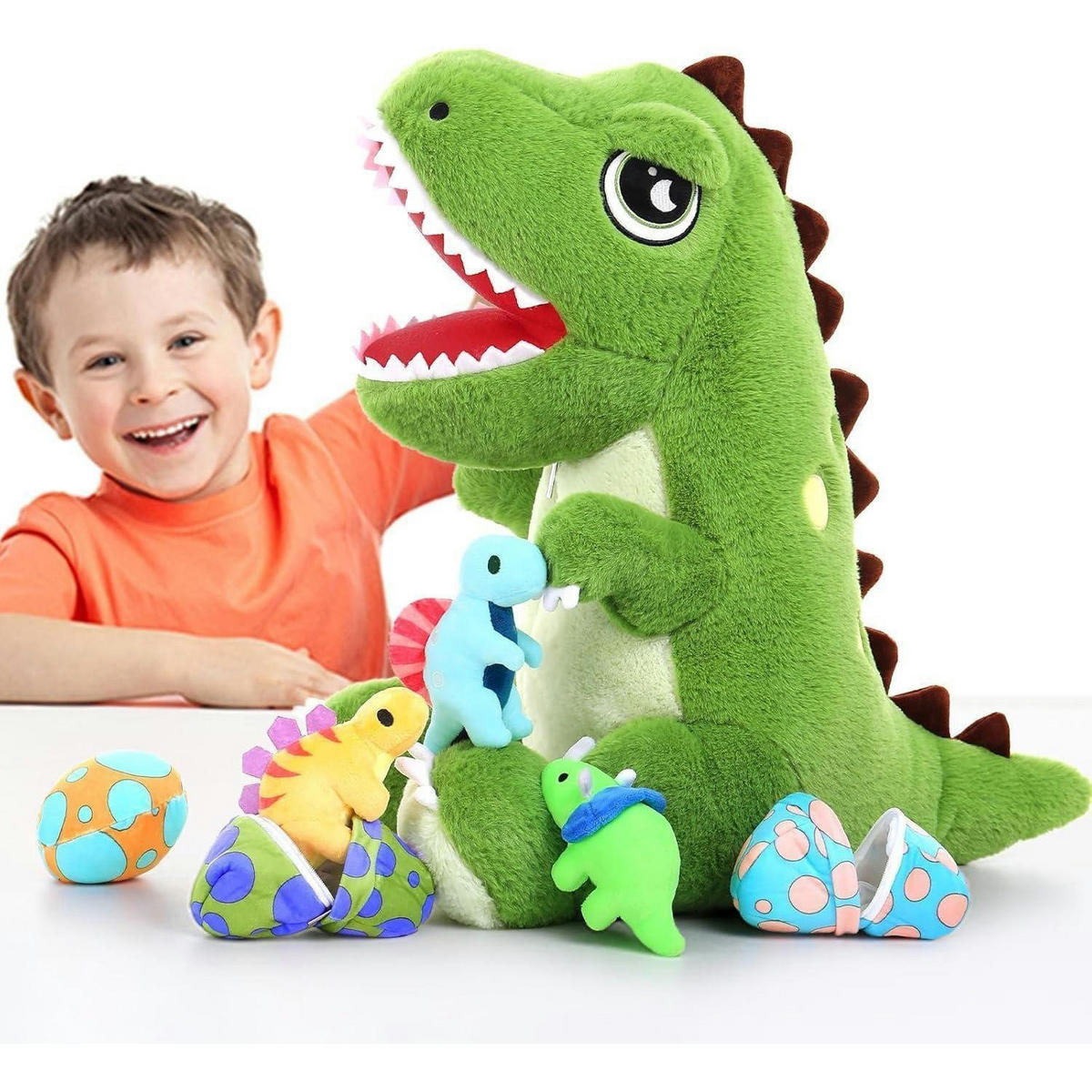 PLÜSCHTIER Dinosaurier mit Baby 50 cm Dunkelgrün - Grün, Textil (52/50cm)