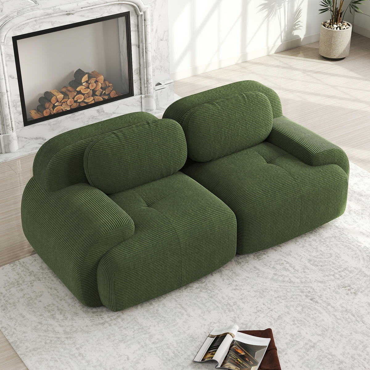 SOFA modular rahmenlos aus Cord Grün - Grün, Kunststoff (103/75/208cm) - Meubliv