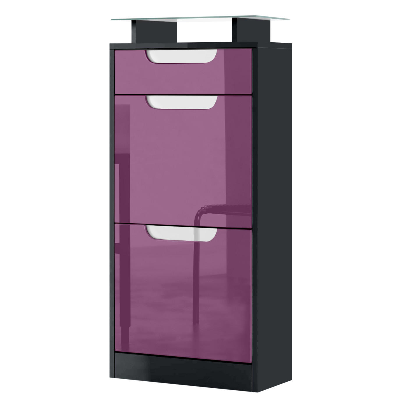 SCHUHSCHRANK Fiesta Brombeer Hochglanz / Weiß Hochglanz - Brombeere, Holzwerkstoff (46/104/23cm) - Vladon