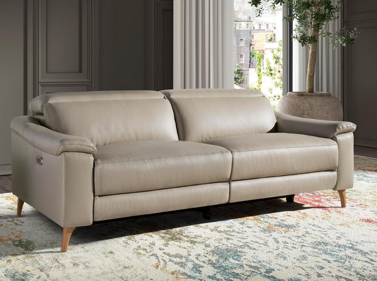 SOFA 3-Sitzer-Relax-Sofa aus taupefarbenem Leder 208/104/102 cm - Grau/Honig, Leder (208/102/104cm) - ANGEL CERDA