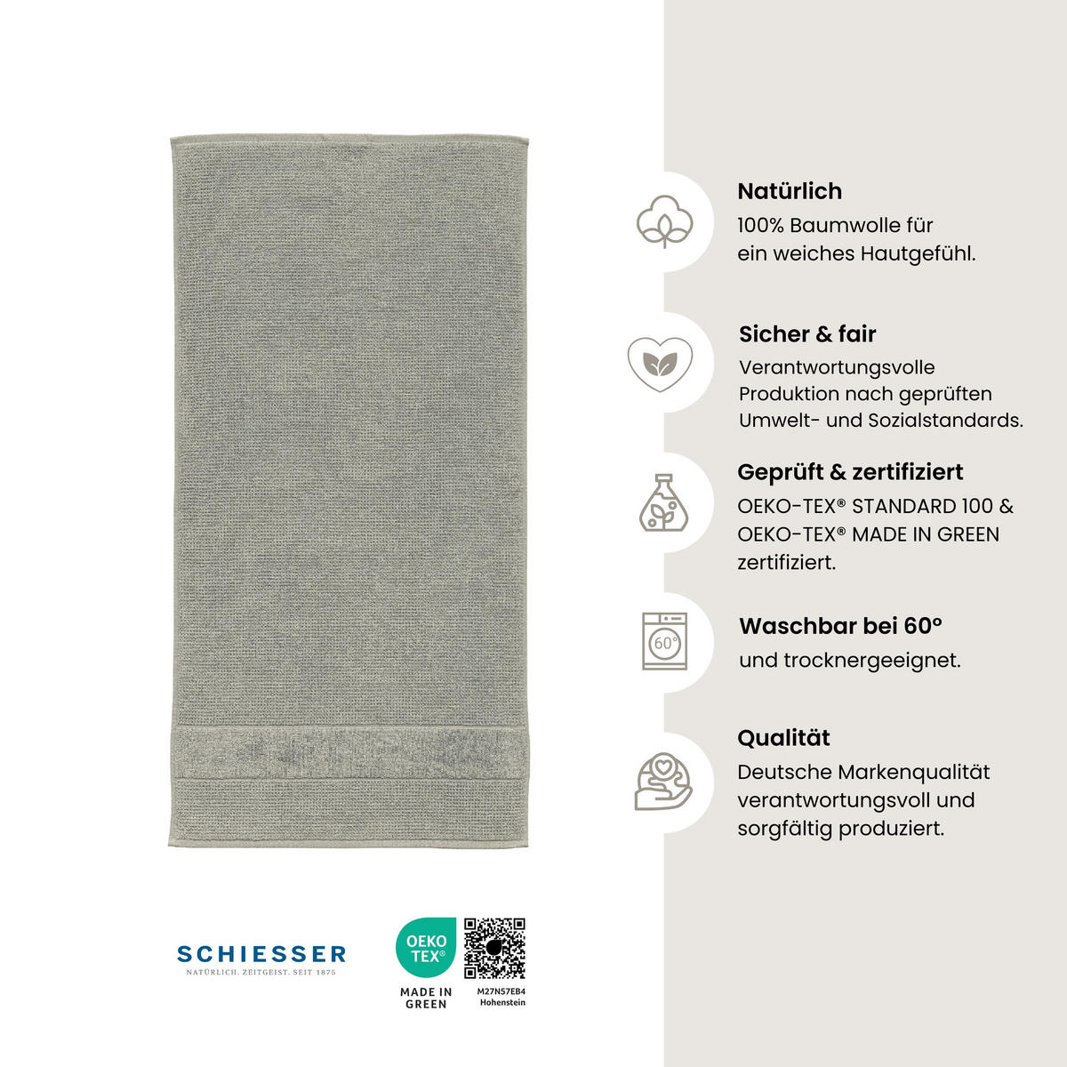 HANDTUCHSET Turin - 4-teilig - 50 x 100 cm - Grau - Grau, Textil (50/100cm) - SCHIESSER