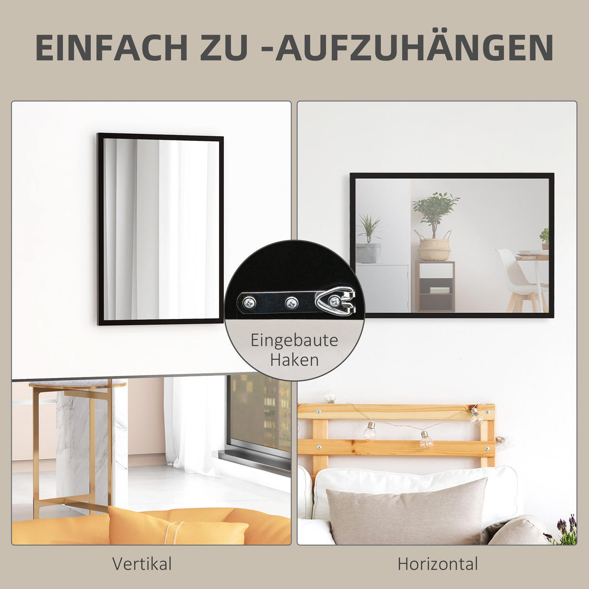 WANDSPIEGEL MDF Glas Schwarz - Schwarz, Holzwerkstoff (2/70/50cm) - HOMCOM