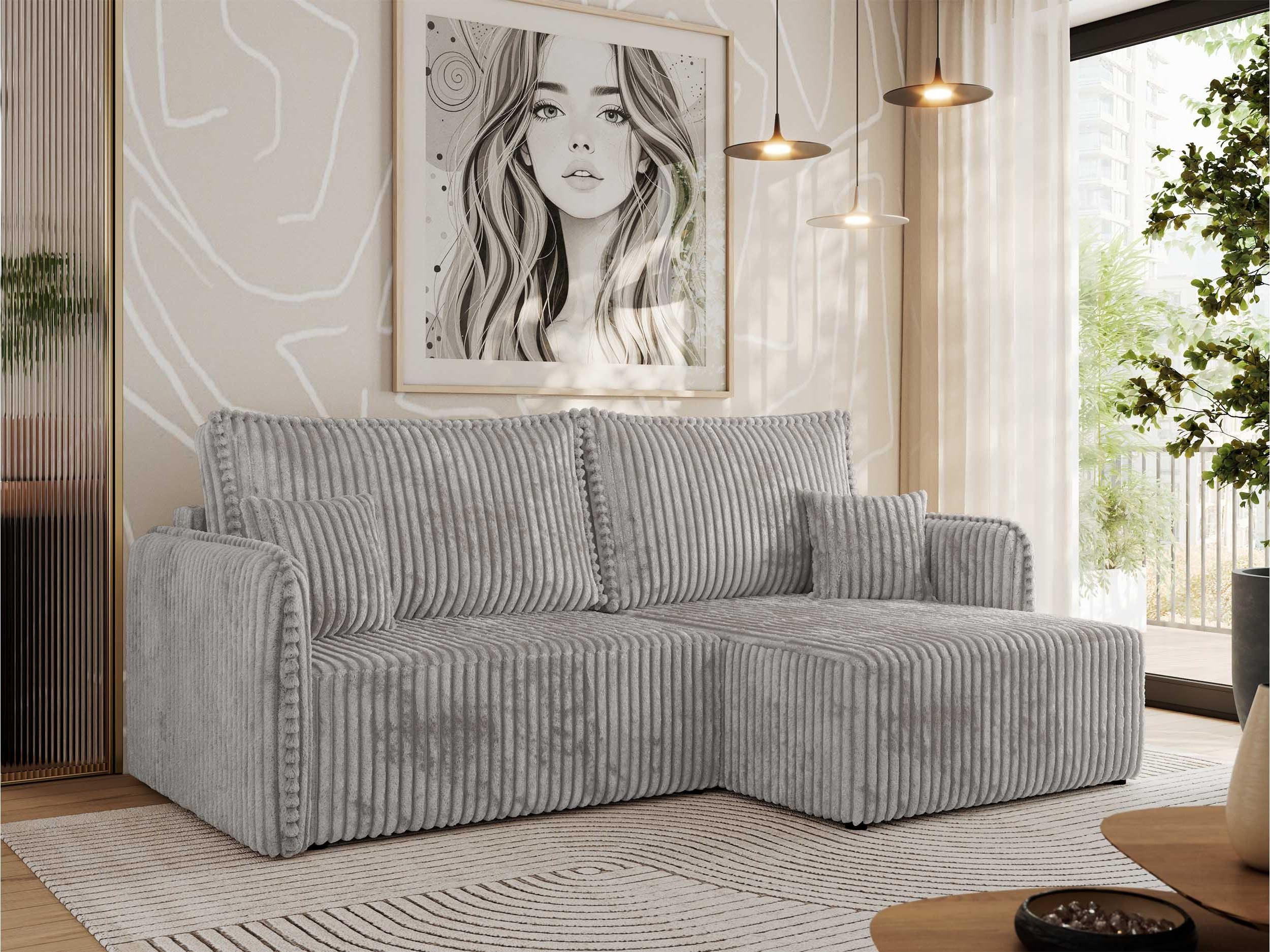 ECKSCHLAFSOFA MESTO L Hellgrau Cord - rechts - Hellgrau/Schwarz, Kunststoff/Textil (147/227cm) - MKS