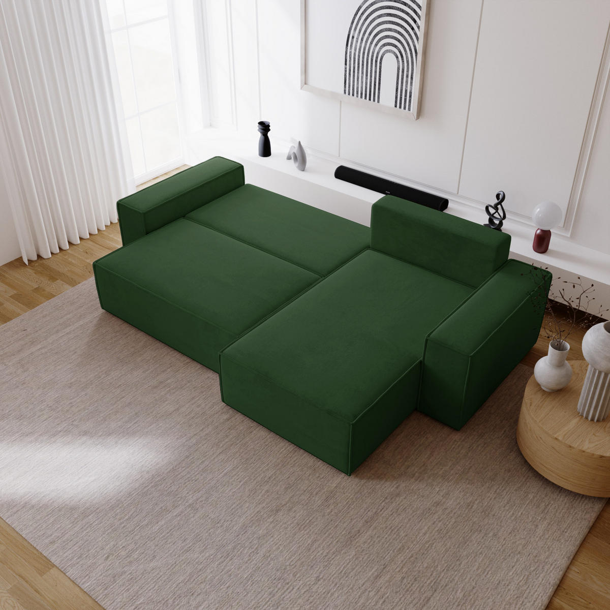 ECKSOFA mit Schlaffunktion Bergamo L 280 cm, Samt, Rechts - Grün - Grün, Holz (189/277cm) - Emporius