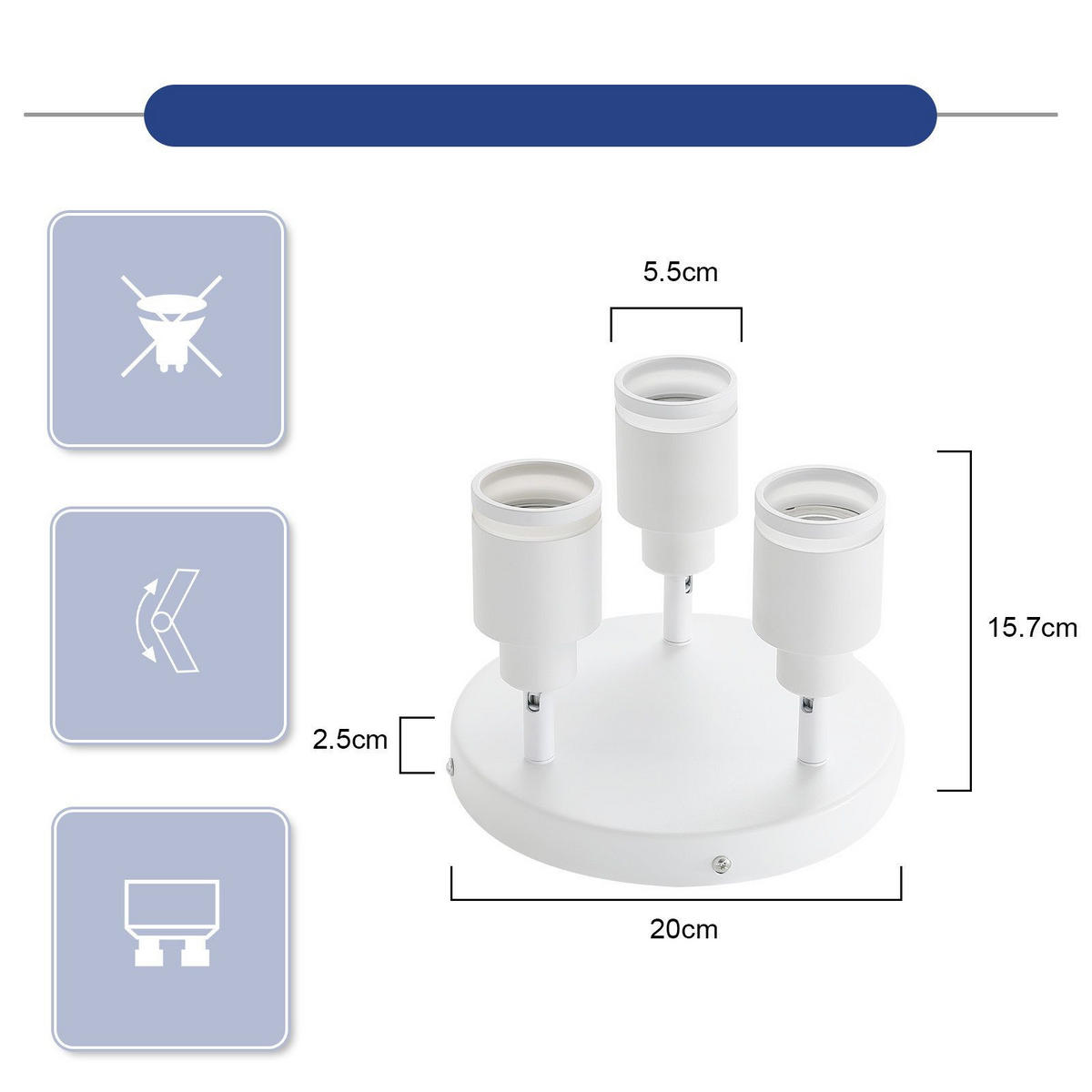STRAHLER Oldesloe 3-flammig 20/20/15.7 cm - Weiß, Metall (20/20/15.7cm) - Nettlife