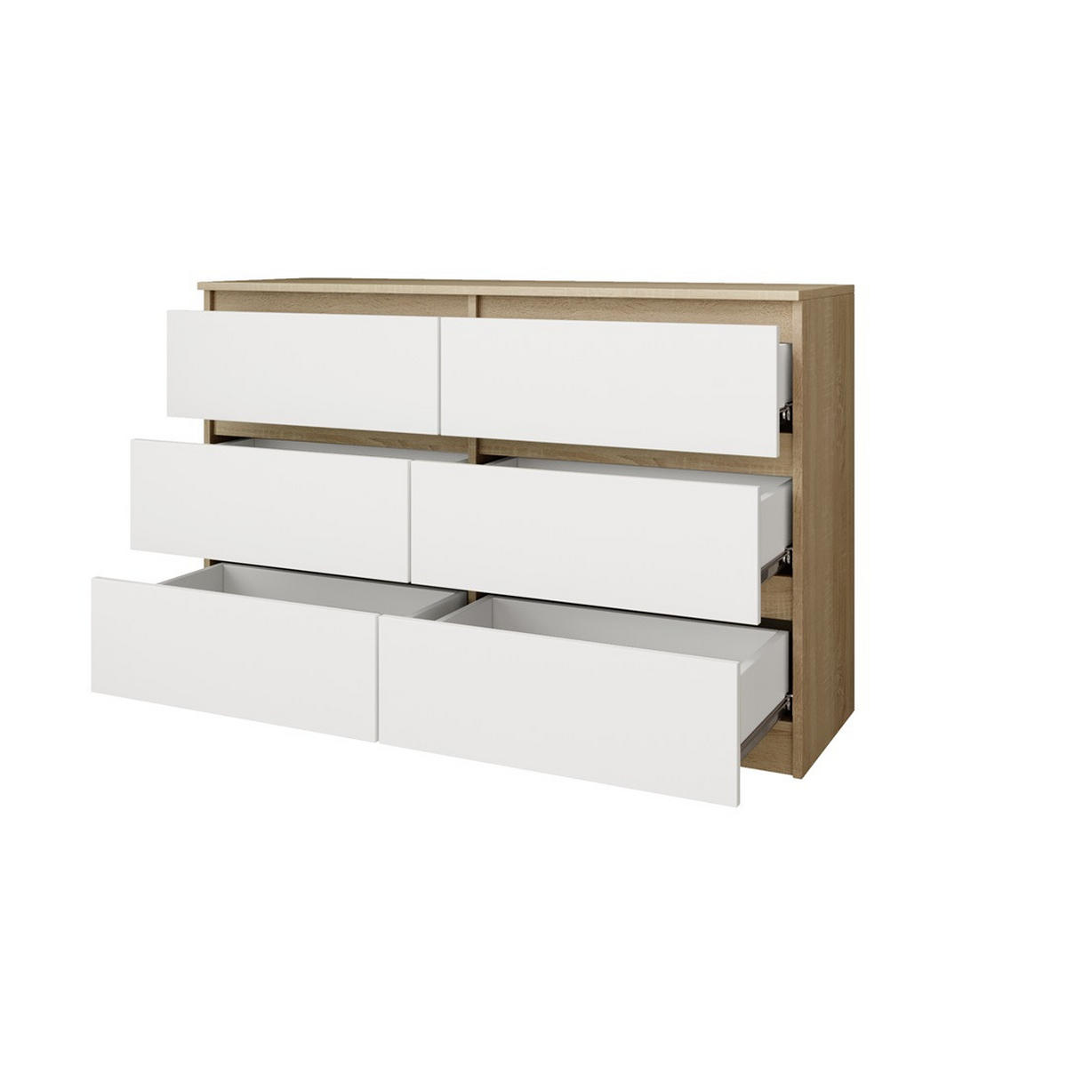 KOMMODE Look 100 cm mit sechs Schubladen, eiche Sonoma+weiß - Weiß/Sonoma Eiche, Holzwerkstoff (100/71/33cm) - Beautysofa