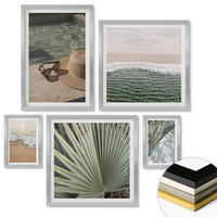 WANDBILDER 5er Set - 50x50 cm & 20x30 cm & 40x60 cm Silberner Rahmen - Strandhut und Sonnenbrille - Silberfarben, Kunststoff (40/60cm) - ArtPrintCave