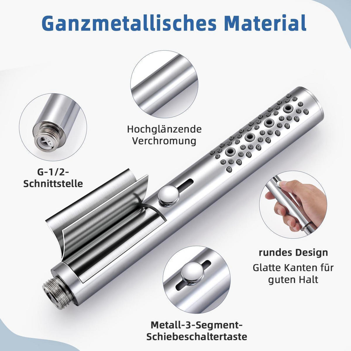HANDBRAUSE 3-Funktionen Chrom Rundmassage Wassersparend - Silberfarben, Metall (1.2/12.7/8.9cm)