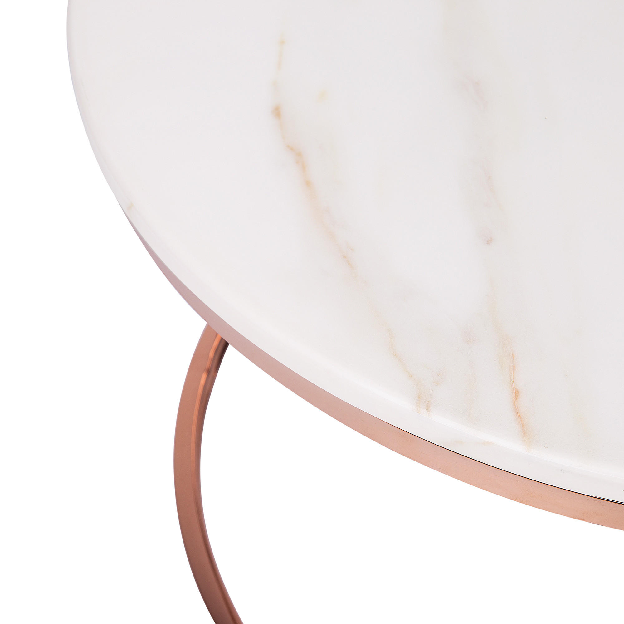 COUCHTISCH Marmor Optik beige/kupfer 70 cm Coral - Beige/Roségold, Metall (70/70/43cm) - Beliani