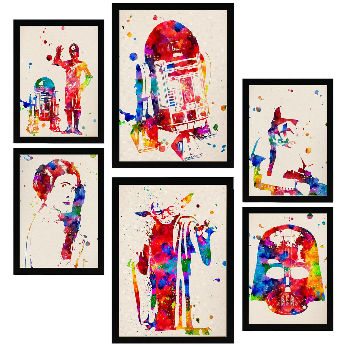 POSTER Set Mit 6 Star Wars Größe A3 & A4 Schwarzer Rahmen - Schwarz, Papier (29.7/1cm) - Nacnic
