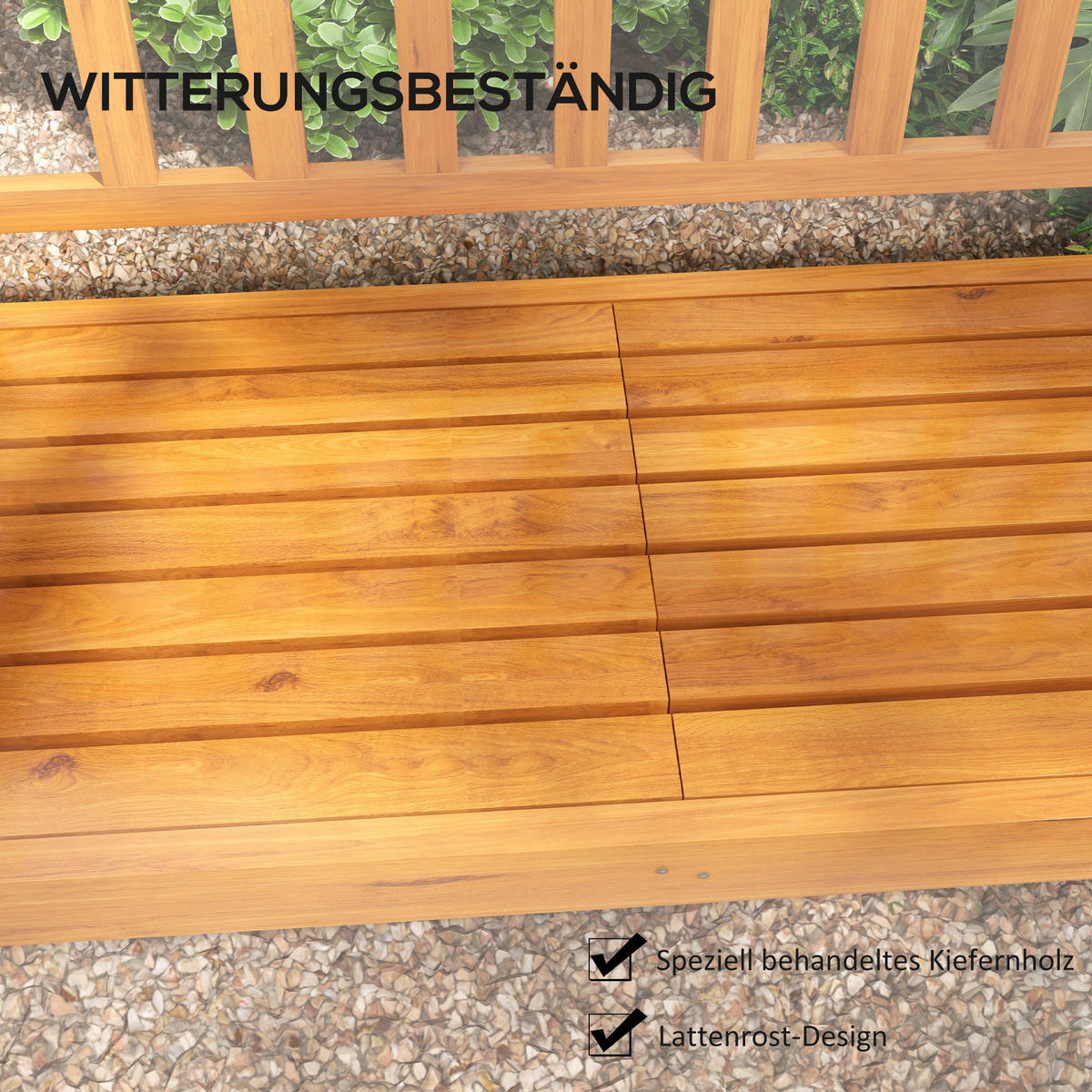 GARTENBANK DE-08282 mit ausklappbarem Tisch, für 2-3 Personen Hellbraun - Braun, Holz (153/91/56cm) - ComfortXL