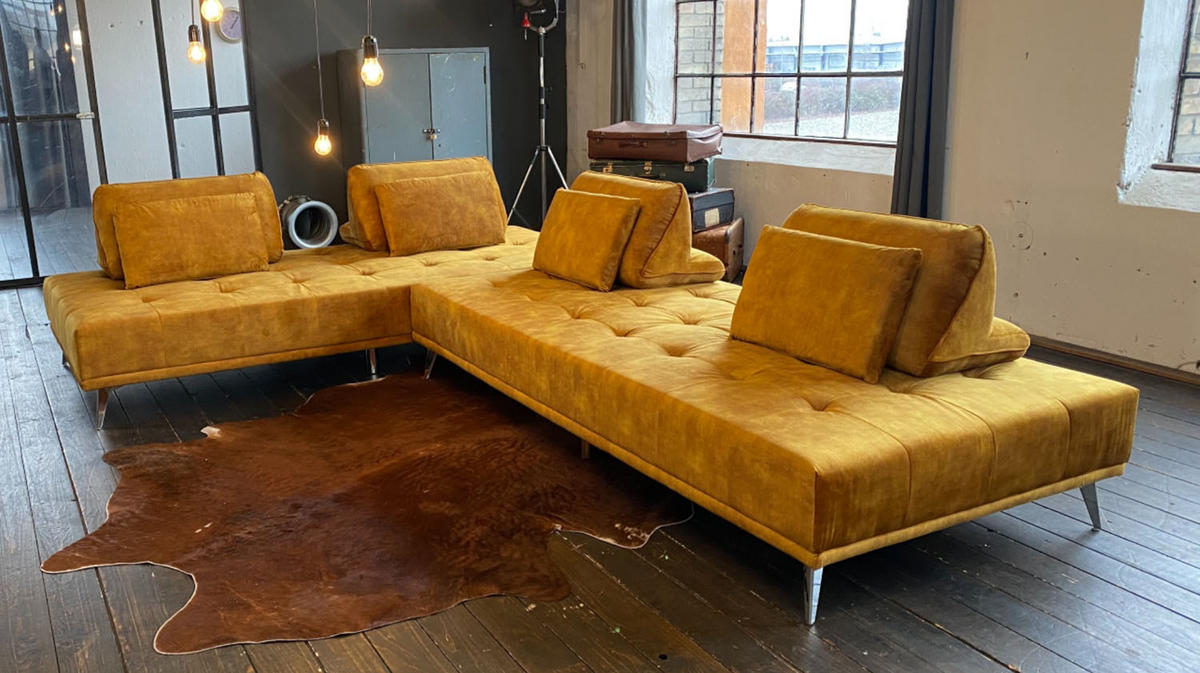 MODULSOFA WIOLO Braun Velvet - Dunkelbraun/Silberfarben, Textil/Metall (350/80/240cm) - KAWOLA