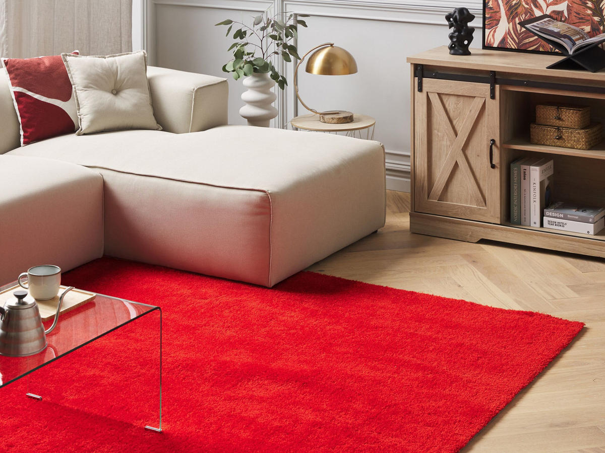 SHAGGY-TEPPICH Demre 200/200 cm - Rot, Kunststoff (200/200cm) - Beliani