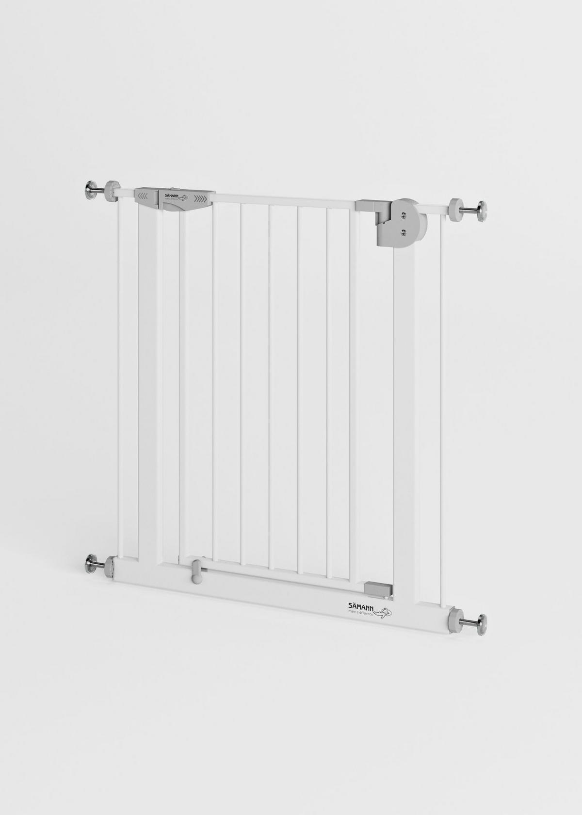 TÜRSCHUTZGITTER & Treppenschutz mit 4x Elefantenfuß, Tür mit 90° Stop, ohne Bohren 79-88 cm - Weiß, Metall (88/5cm) - Sämann – make a difference.