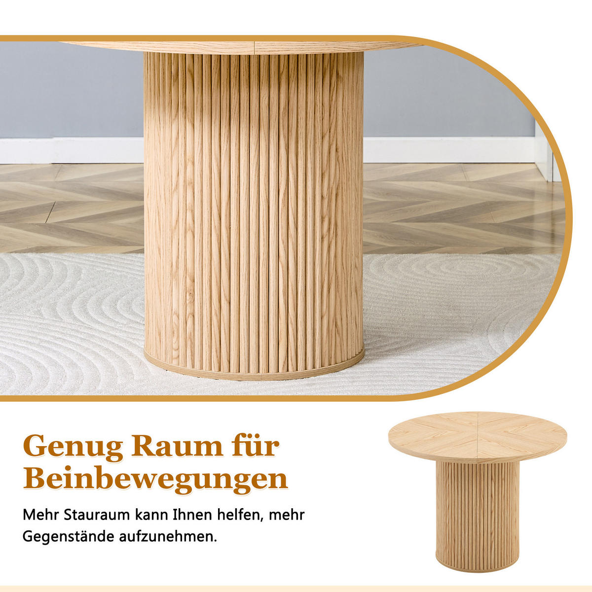 ESSTISCH rund 100/100/76 cm mit Stauraum, zylindrischem Säulenbein und MDF/Metall, Naturholz - Naturfarben, Holzwerkstoff (100/100/76cm) - Redom