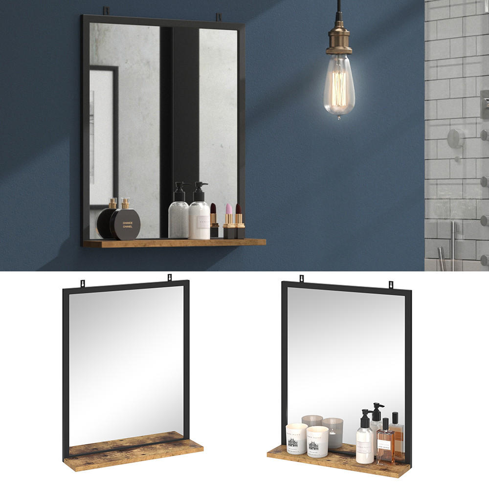 BADEZIMMERSPIEGEL Fyrk Antikholz 50 x 60 cm - Eichefarben/Schwarz, Glas (50/60/12cm) - Vicco