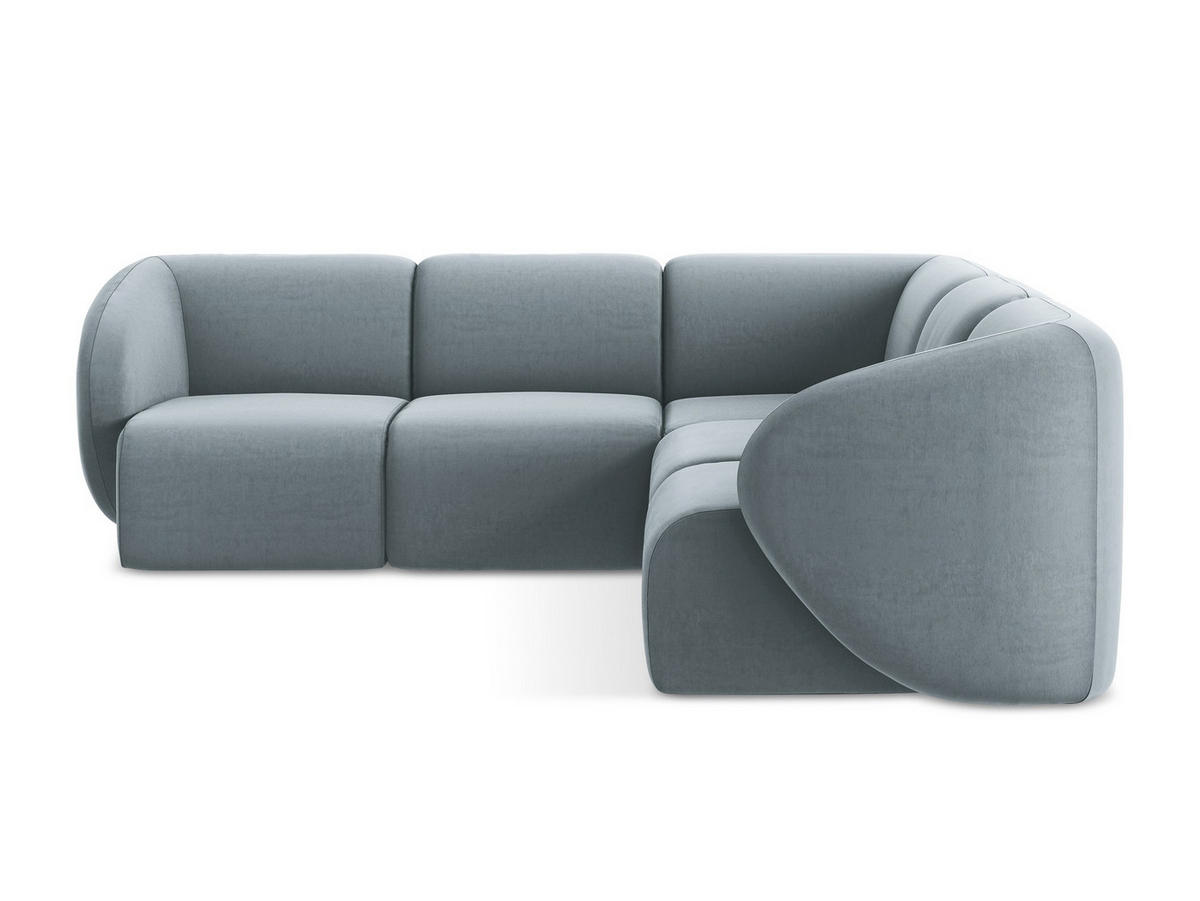 ECKSOFA Samt Stoff Blau - Schwarz/Hellblau, Holzwerkstoff/Kunststoff (251/251cm) - Makamii