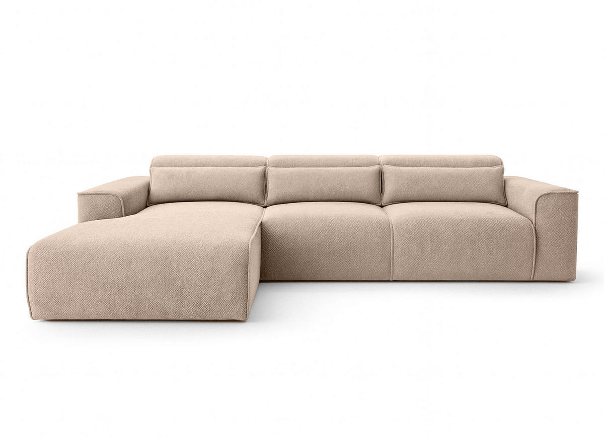 ECKSOFA L Form Ruyam Beige 310/165/78 cm – Schlaffunktion Links - Beige/Schwarz, Kunststoff/Textil (170/310cm) - AX Living