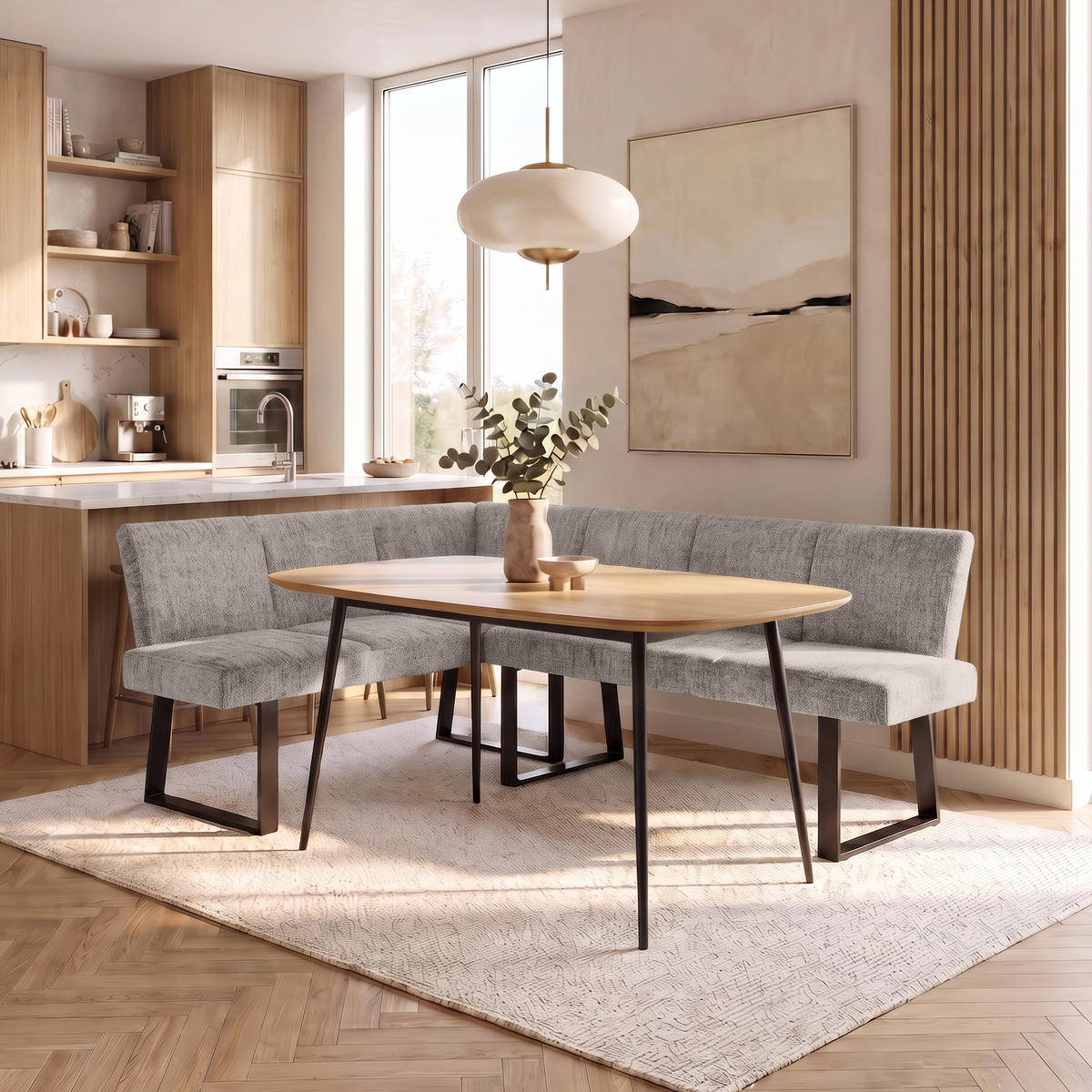 ECKBANK Velto 203x162 cm, mit Metallbeinen, Raven-Stoff, Cappuccino - Schwarz/Cappuccino, Metall (203/162cm) - Beautysofa