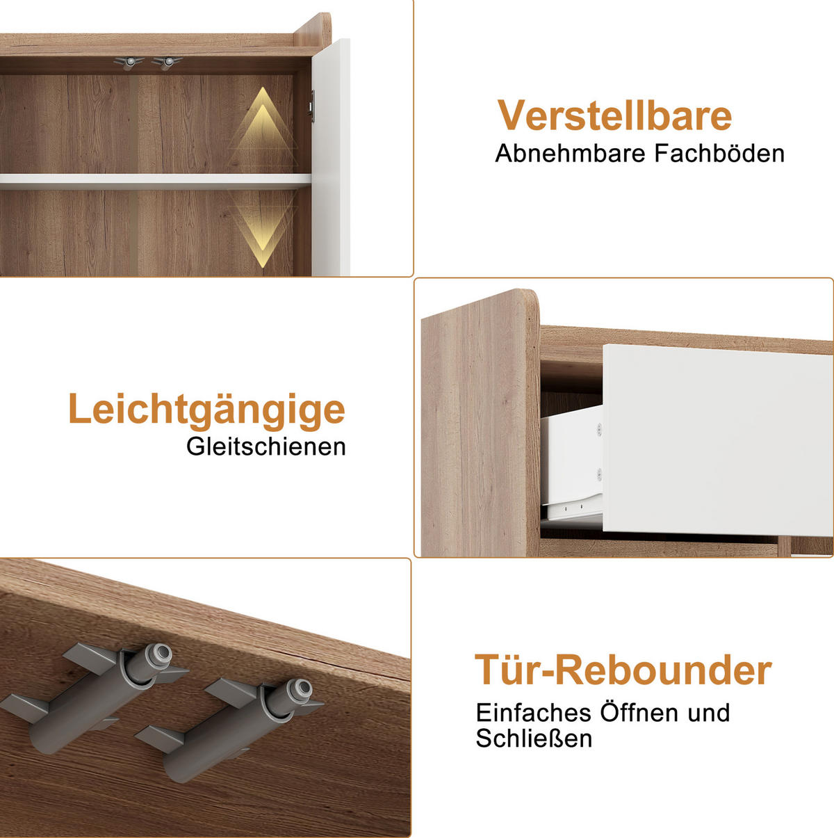 SCHUHSCHRANK 120/35/99 cm mit 4 Türen und 1 Schublade in Weiß/Natur - Weiß, Holzwerkstoff (120/99/35cm) - BEAOK