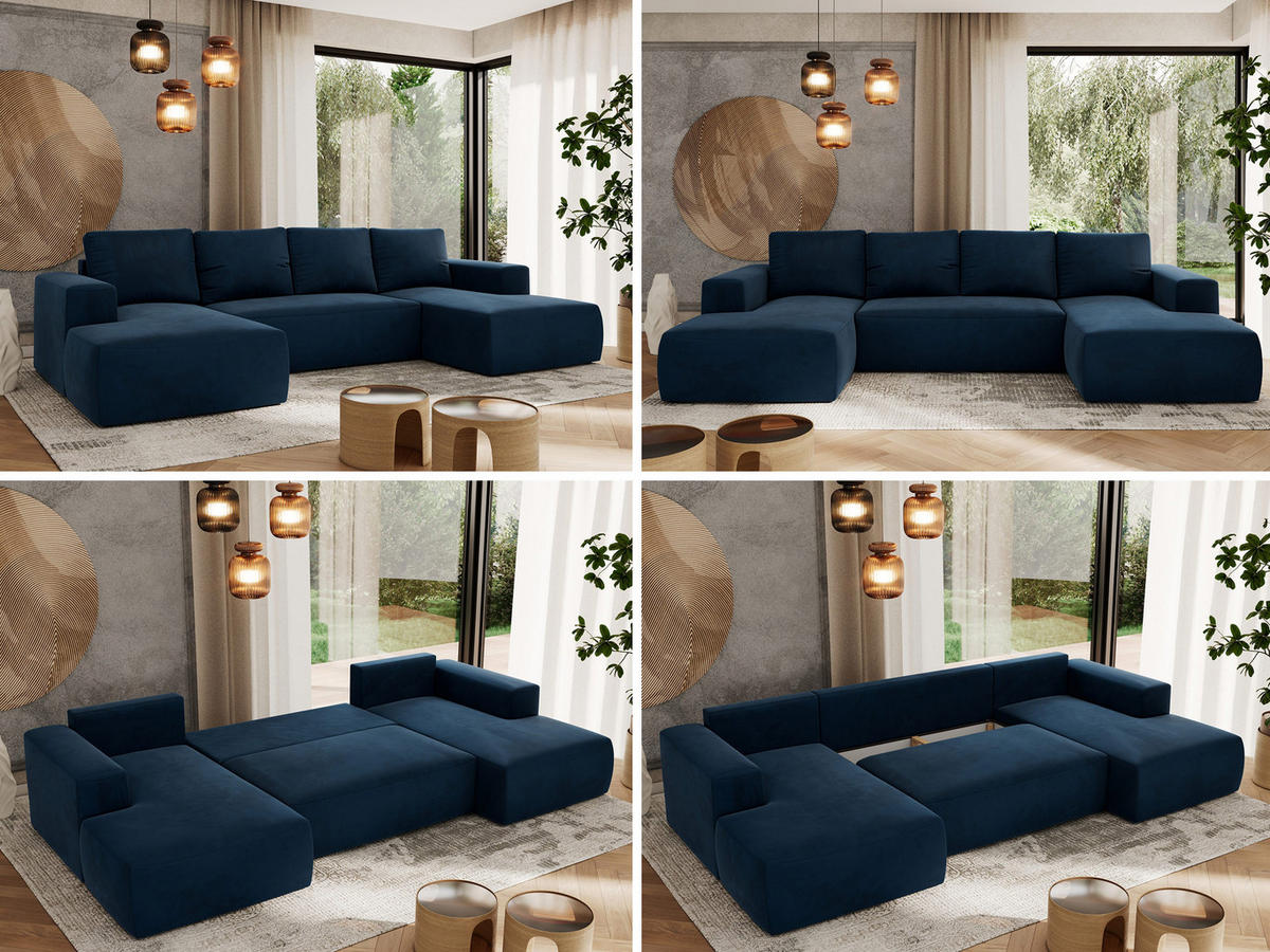 WOHNLANDSCHAFT TRENTINO U Dunkelblau Velvet - Dunkelblau, Textil (334/91/163cm) - MKS