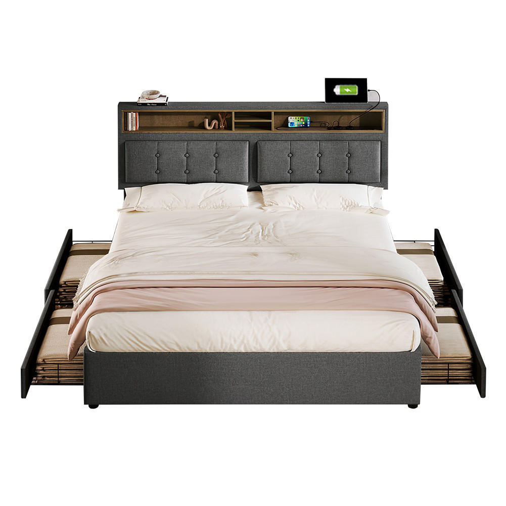 POLSTERBETT 140/200 cm in Grau, mit Matratze - Grau, Holz/Textil (140/200cm) - KOMHTOM