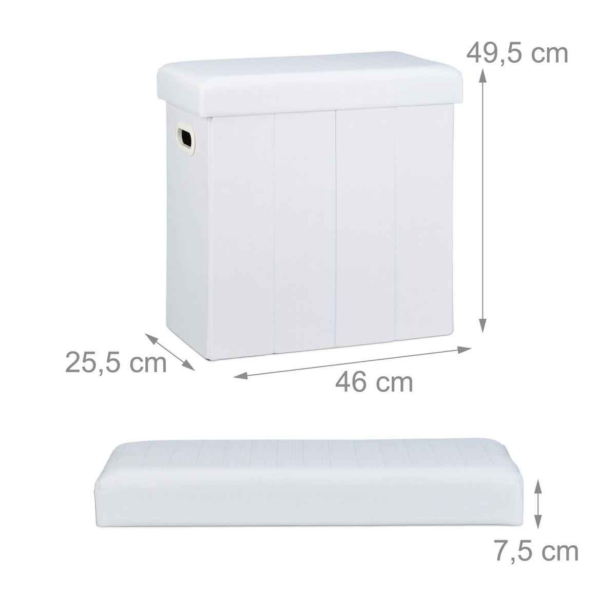 SITZHOCKER - Weiß, Holzwerkstoff/Textil (46/25.5/49.5cm) - Relaxdays