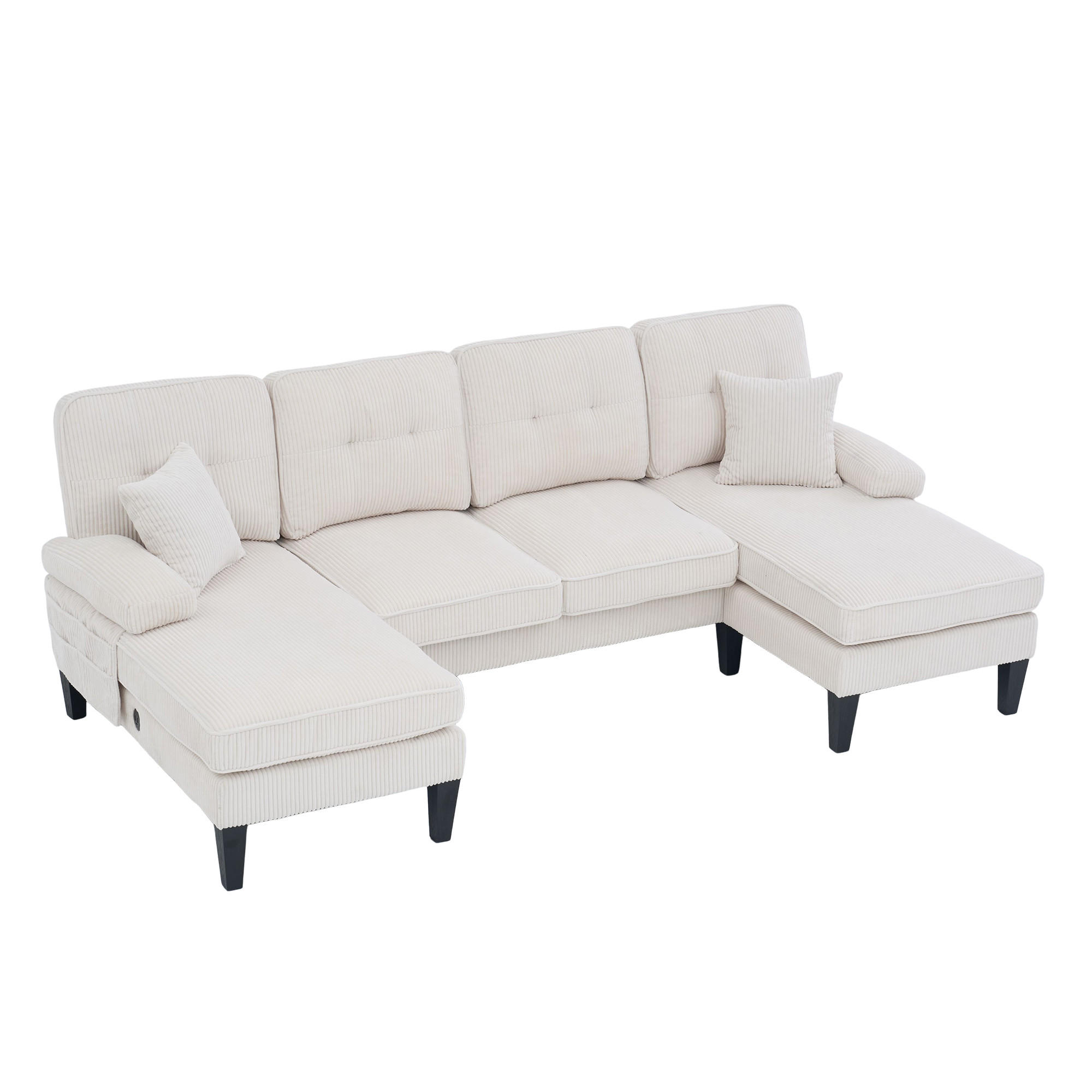 WOHNLANDSCHAFT 250/130/88 cm Beige mit Aufbewahrungsfach und USB/Type-C-Ladeanschluss - Beige, Textil (250/88/130cm) - Oxeza
