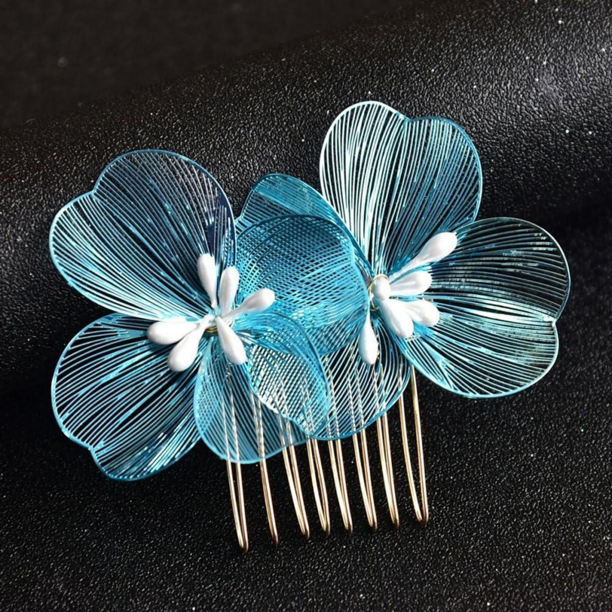 HAARKAMM 4er Set Blume Blau 7 x 6 cm - Blau, Metall (6/1/7cm)