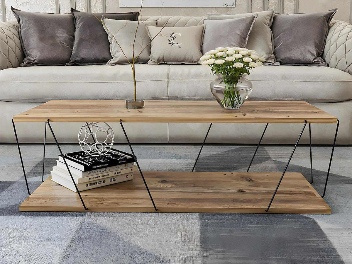 COUCHTISCH - Naturfarben & Schwarz - DELORY - Naturfarben, Holz (50/120/30cm) - Vente-Unique