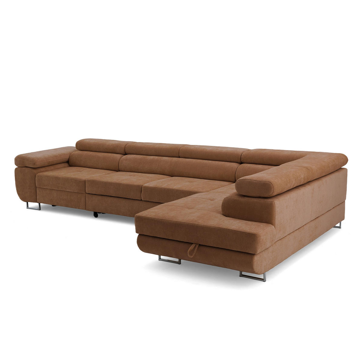 ECKSOFA WILD MAXI L Rechts mit Schlaffunktion 125x195 Chenille Braun - Chromfarben/Braun, Holz/Textil (350/203cm) - Muffo