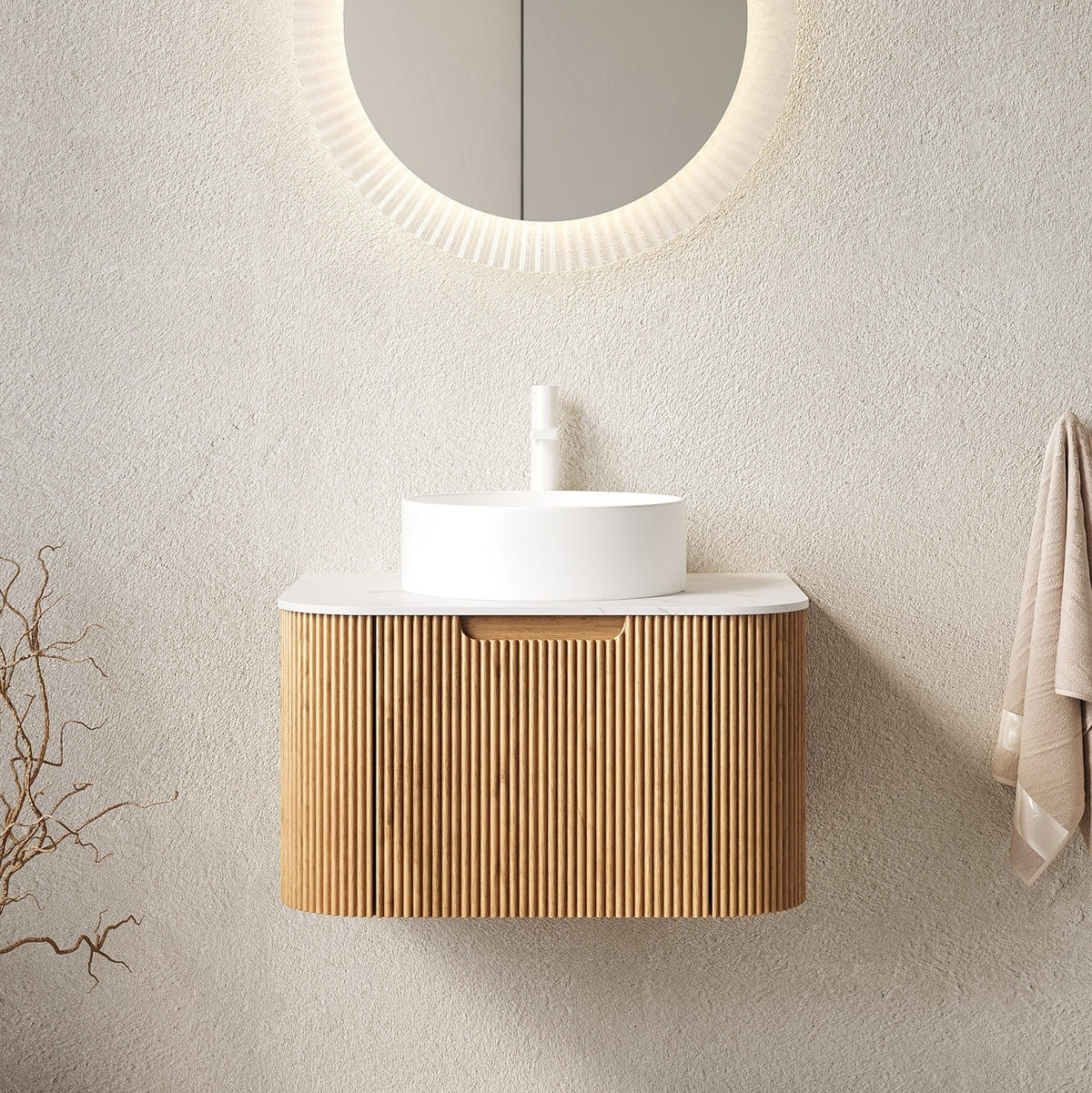 WASCHTISCHKOMBI 61x48x49cm Naturholz/Weiß mit Keramikbecken & Soft-Close - Naturfarben, Keramik (61/49/48cm) - Modfu