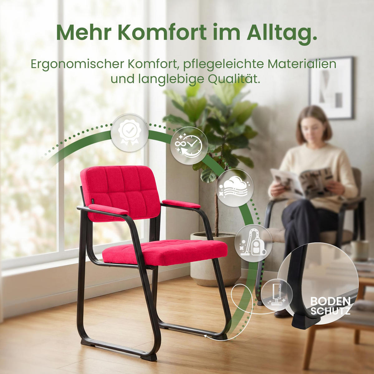 ARMLEHNENSTUHL Stoff Rot - Rot, Textil/Metall (59/84/58cm) - CLP