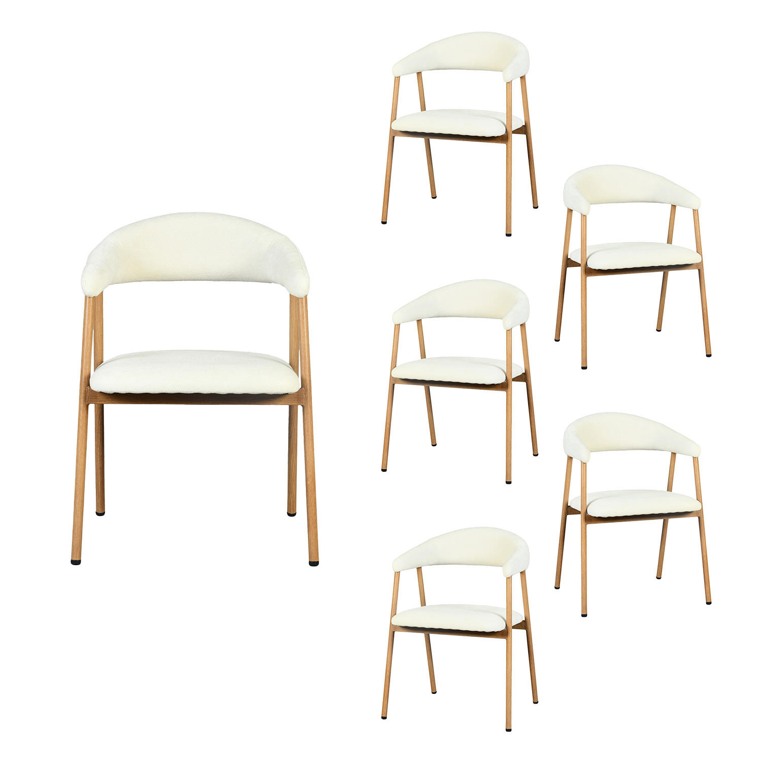 ESSZIMMERSTÜHLE 6er-Set, gepolstert, Chenille, Metallbeine in Holzoptik, Beige - Beige, Textil (61/80.5/59cm) - Meubles Cosy