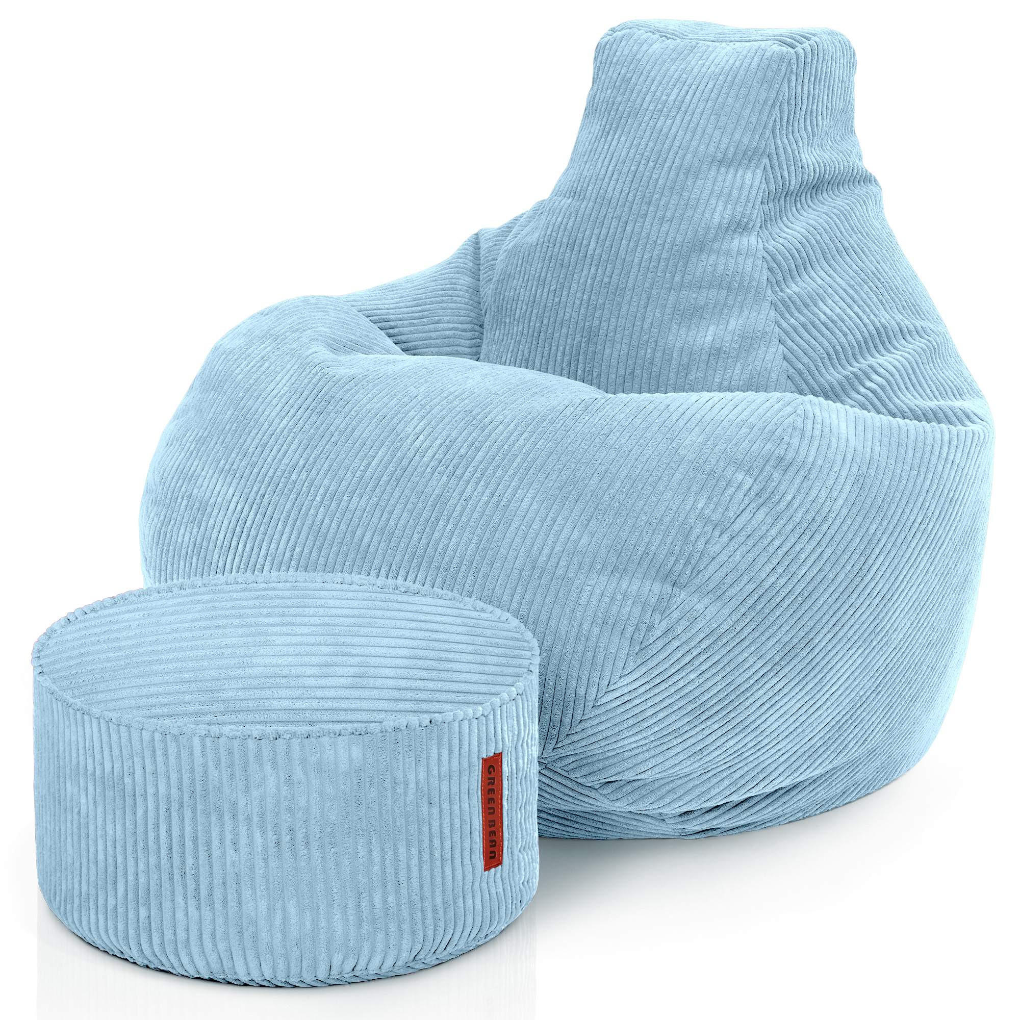 LOUNGE-SITZSACK Cozy + Fußhocker - Hellblau, Textil (80/90/90cm) - Green Bean