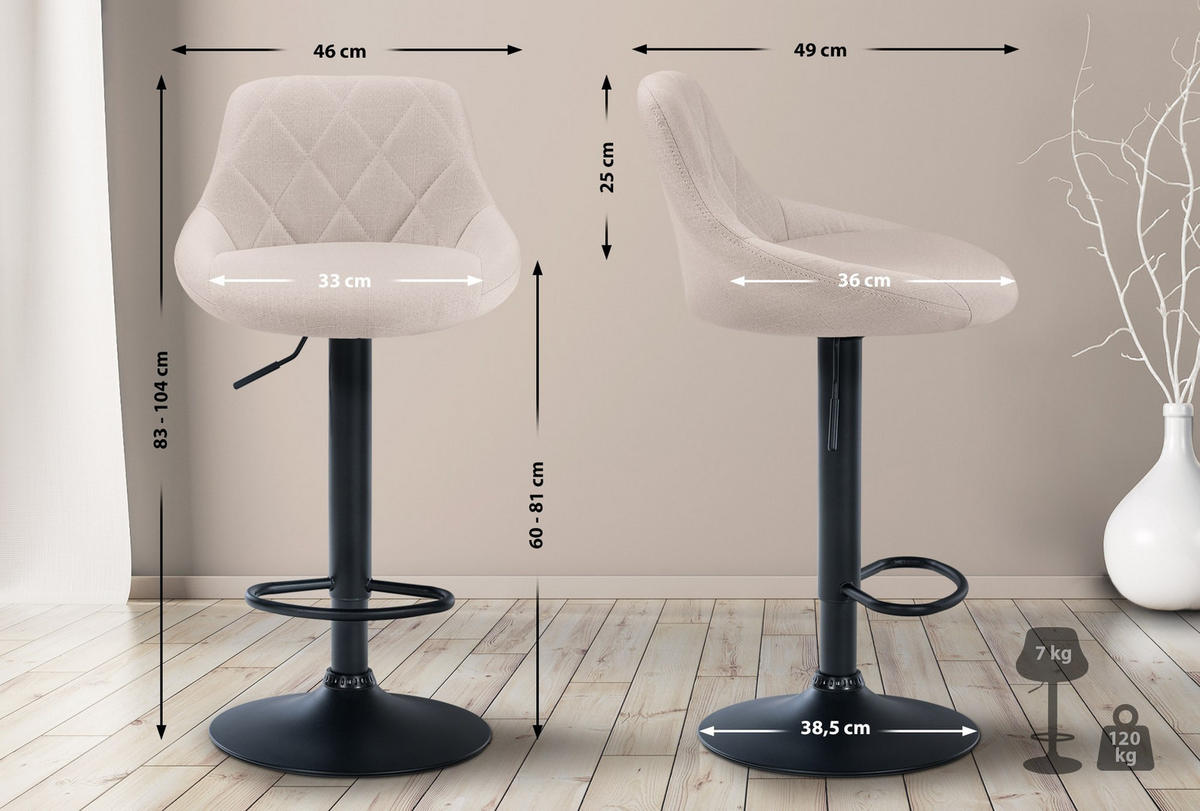 BARHOCKER Stoff creme - Creme/Schwarz, Textil/Metall (46/83/49cm) - CLP