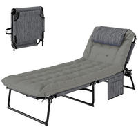 SONNENLIEGE Klappbare und verstellbare Gartenliege mit Seitentasche 68 x 189 x 30 cm ,Schwarz und Grau - Grau, Metall (68/30/189cm) - Vallsero