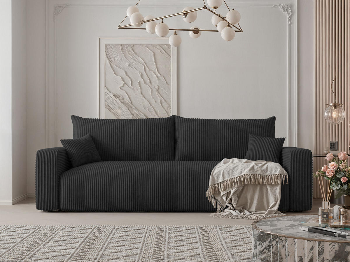 SOFA mit Schlaffunktion, Schwarz - Schwarz, Holzwerkstoff (246/79/93cm) - Idohome