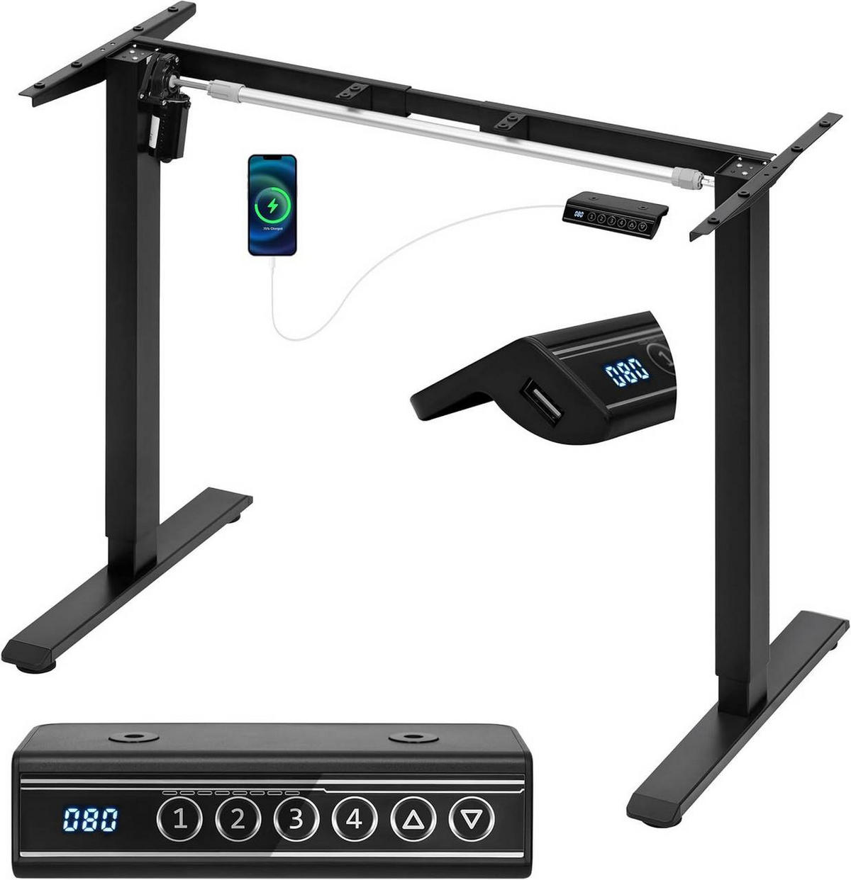 TISCHGESTELL elektrisch, verstellbar, Schwarz - Schwarz, Metall (55.5/90/72cm) - Woltu