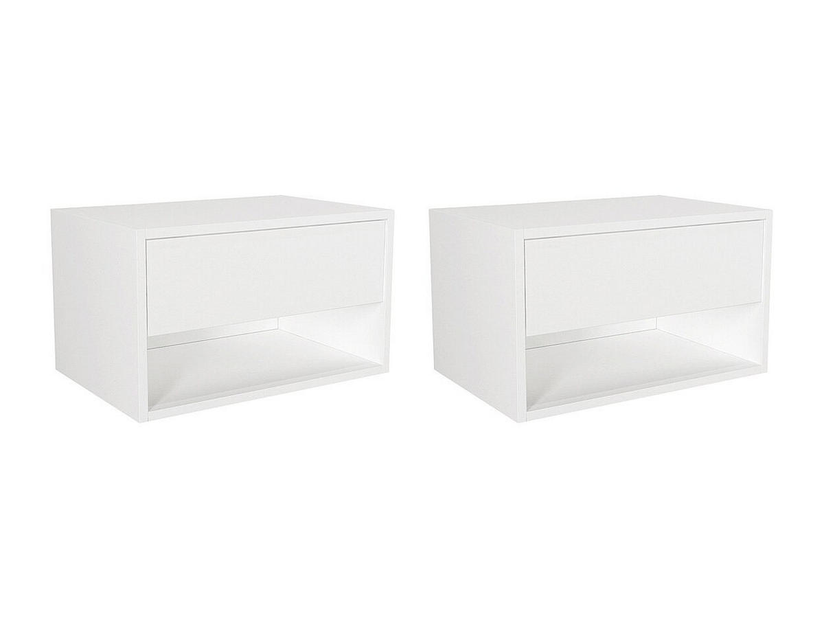 2ER-SET Nachttische hängend - 1 Schublade & 1 Ablage - Weiß - RITAMI - Weiß, Holz (60/35/40cm) - Vente-Unique
