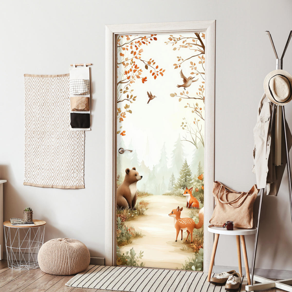 NALJEPNICA ZA VRATA Šumske životinje jesen 85x215 cm - boje kestena, plastika (85/0.1cm) - MuchoWow