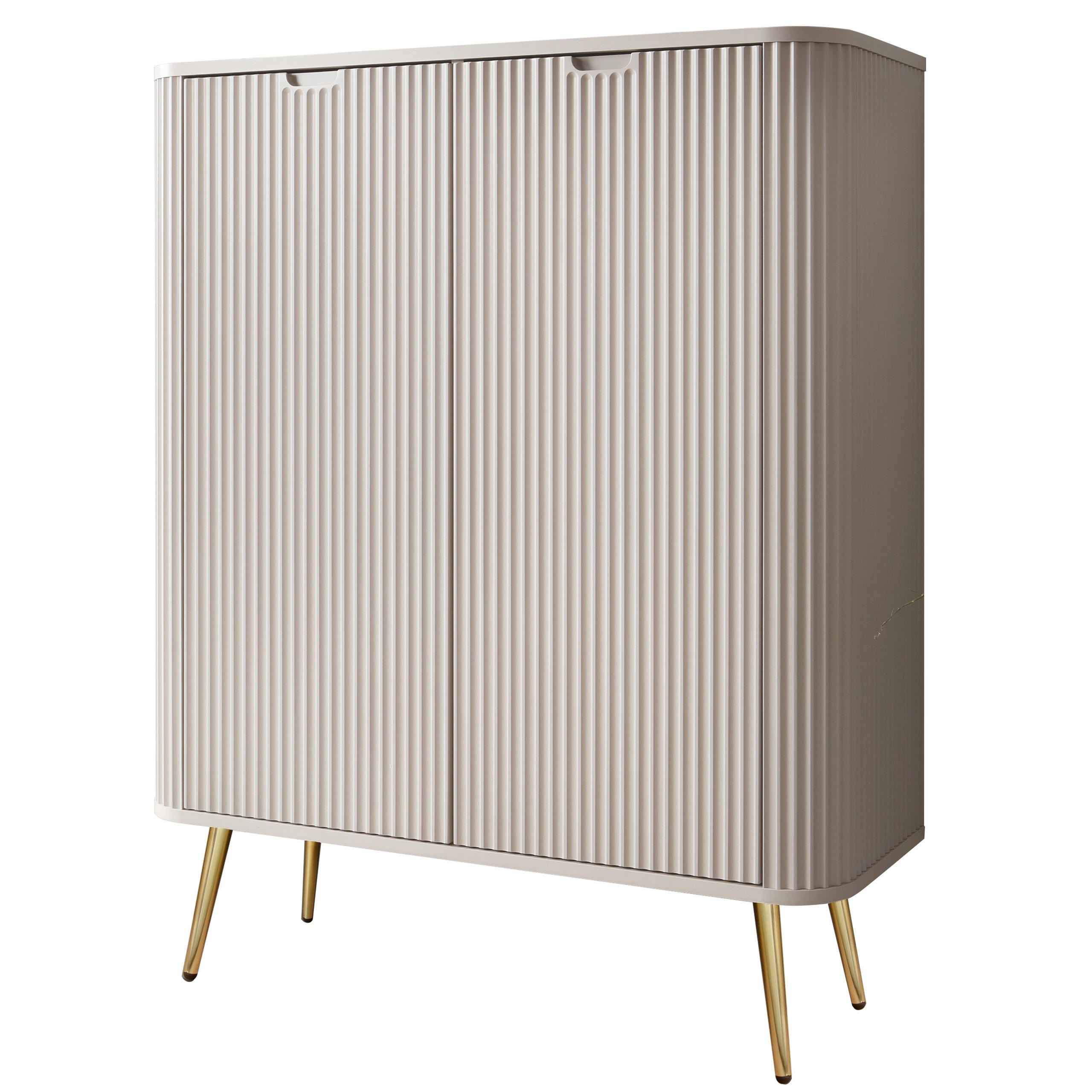 HIGHBOARD Zova Beige, Goldene Beine, Hochkommode - Beige/Goldfarben, Holzwerkstoff/Metall (103/129/39cm) - Bettso